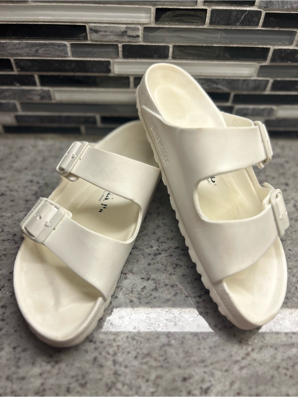 Birkenstock Arizona EVA White Double Strap Slide Sandals size 7 (38)